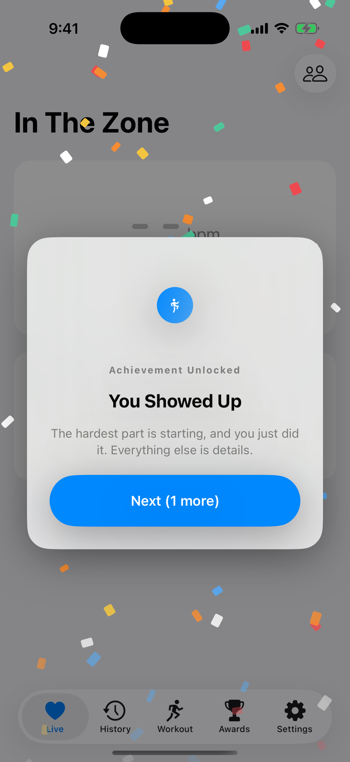 An achievement unlocking on the phone, celebrated with confetti.